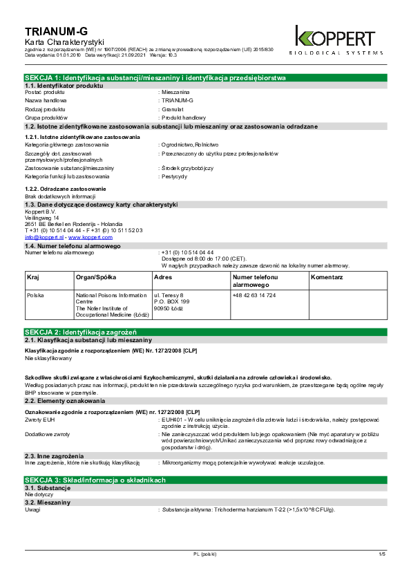 Karta charakterystyki Trianum G